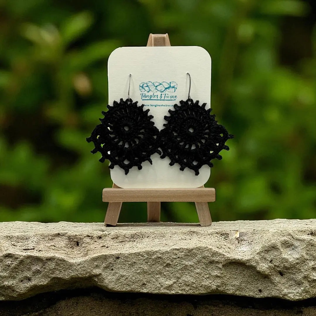 Crocheted Earrings: The Royal Whimsy in Black Tangles & Twine