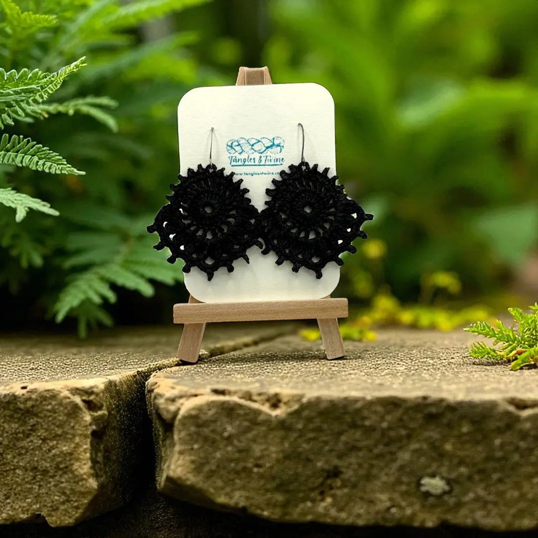 Crocheted Earrings: The Royal Whimsy in Black Tangles & Twine