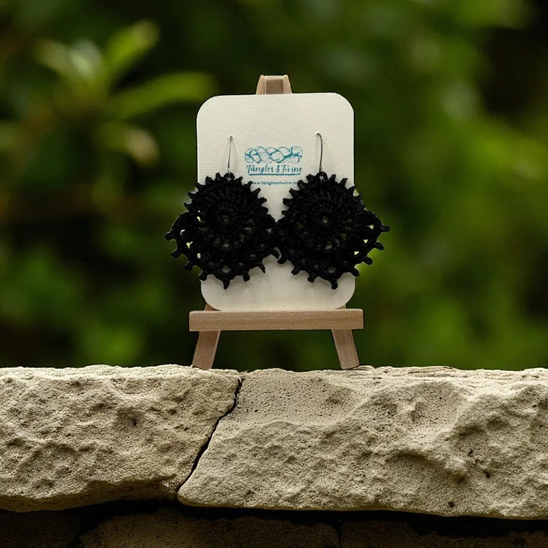 Crocheted Earrings: The Royal Whimsy in Black Tangles & Twine