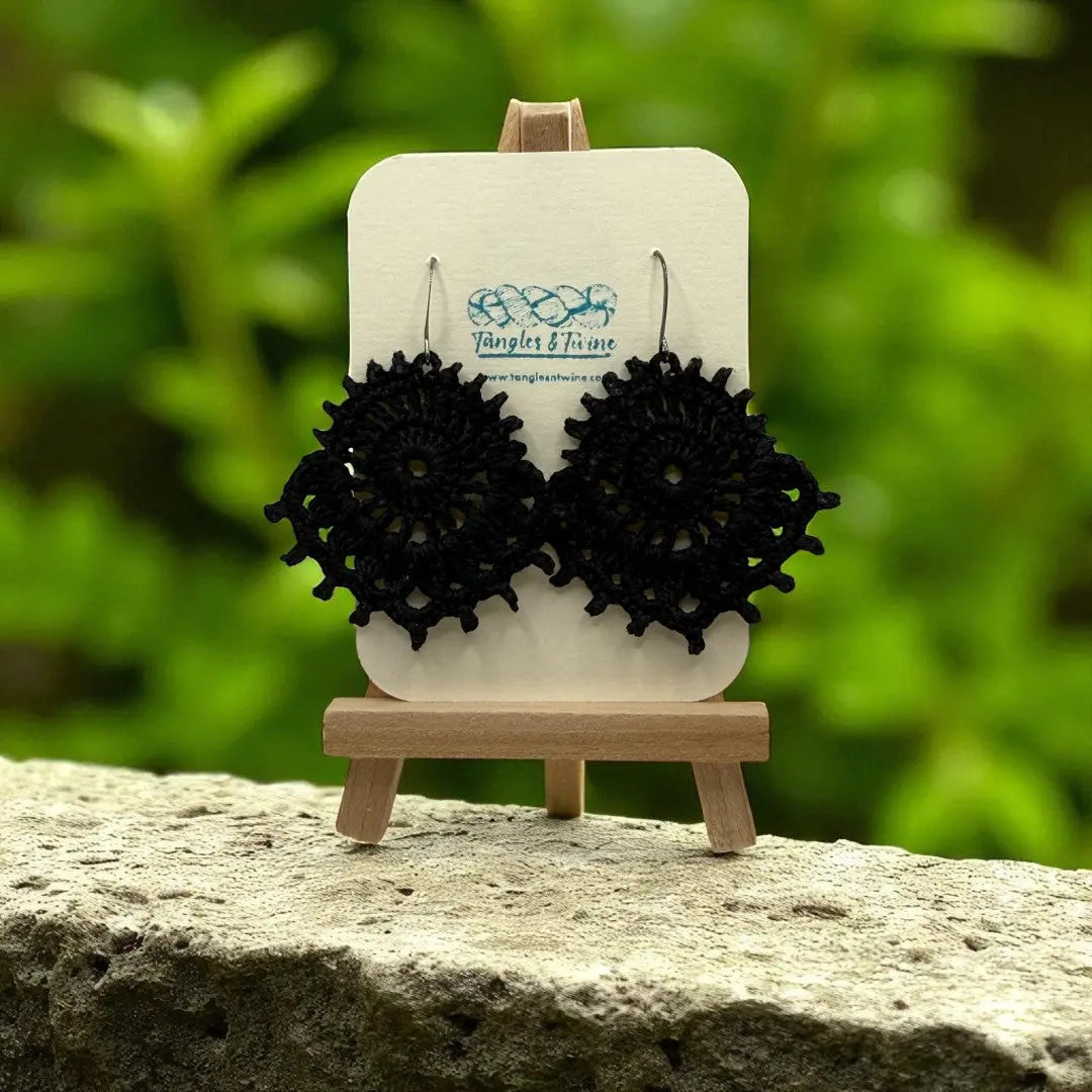 Crocheted Earrings: The Royal Whimsy in Black Tangles & Twine