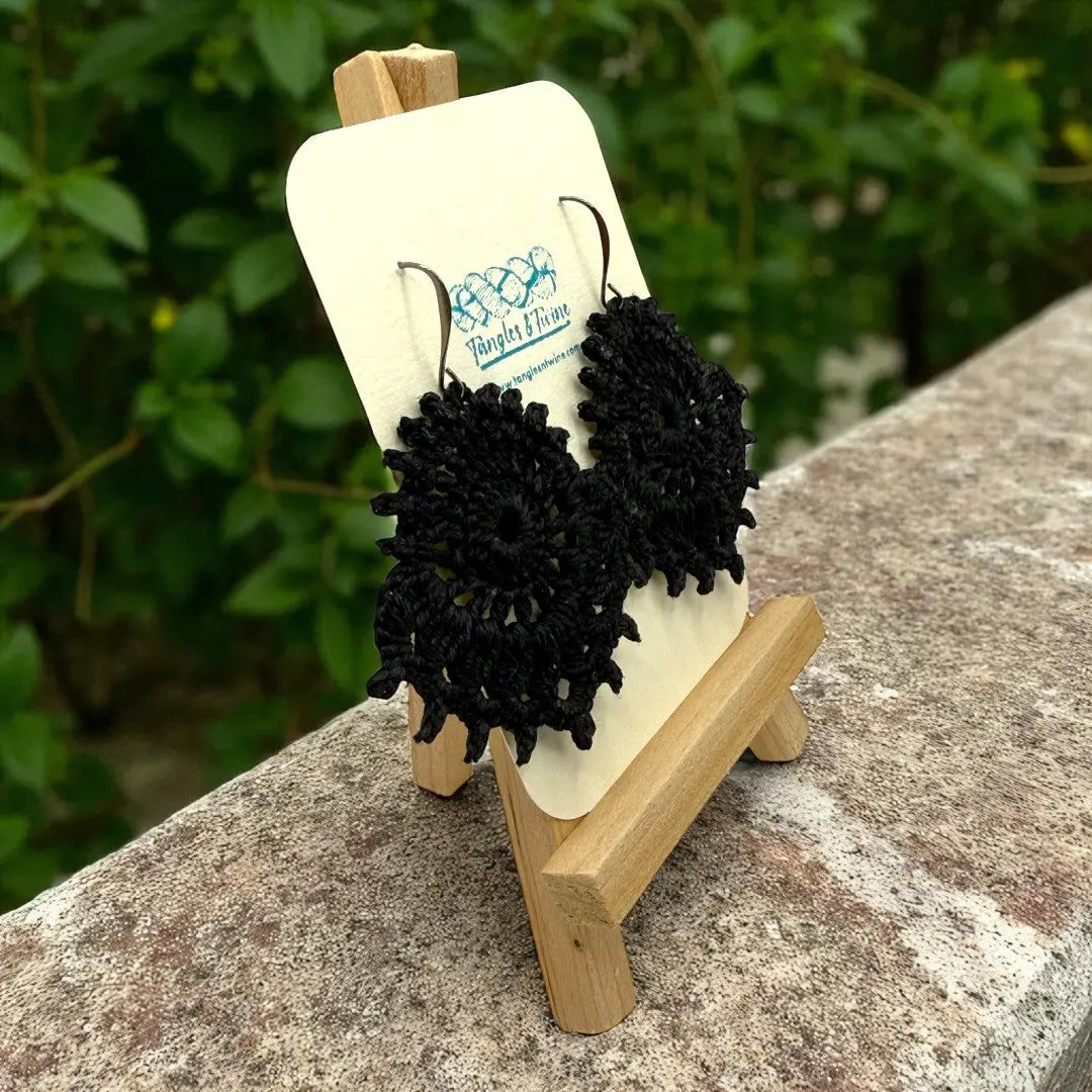 Crocheted Earrings: The Royal Whimsy in Black Tangles & Twine