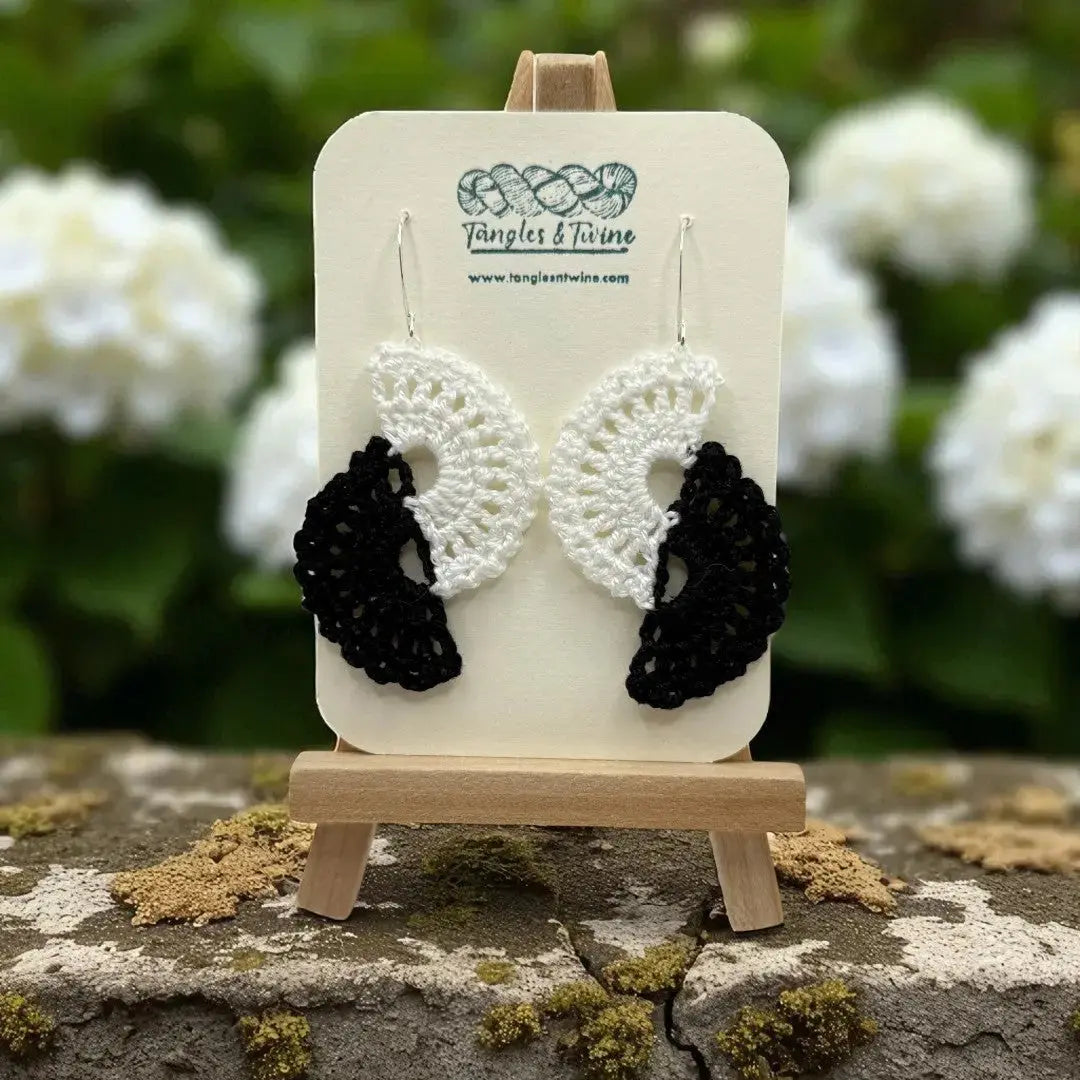 Crocheted Earrings -Angel Wings in Black and White #4 (Copy) Tangles & Twine