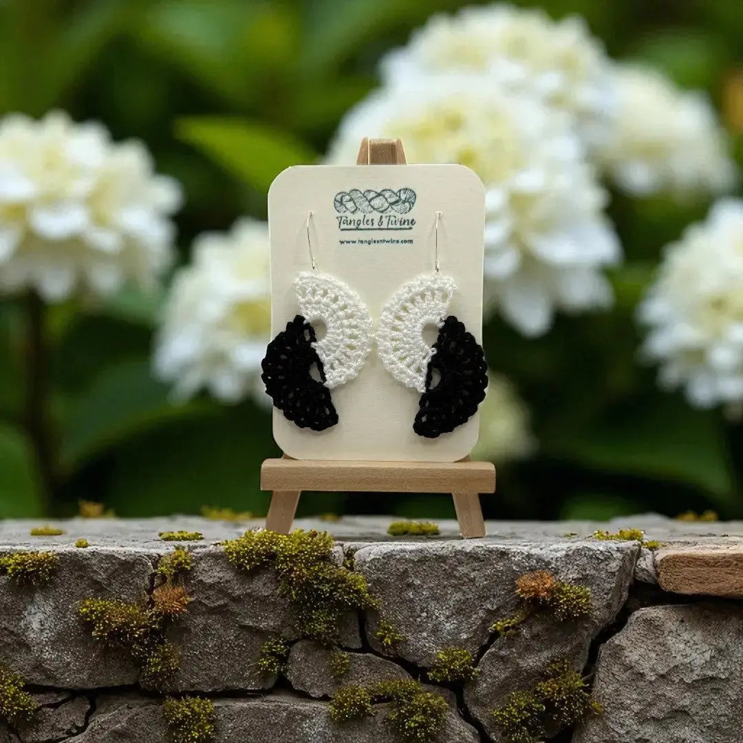 Crocheted Earrings -Angel Wings in Black and White #4 (Copy) Tangles & Twine