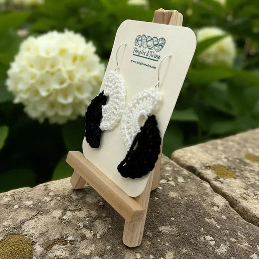 Crocheted Earrings -Angel Wings in Black and White #4 (Copy) Tangles & Twine