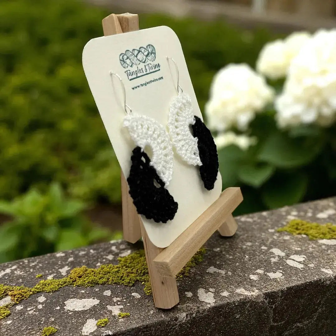 Crocheted Earrings -Angel Wings in Black and White #4 (Copy) Tangles & Twine