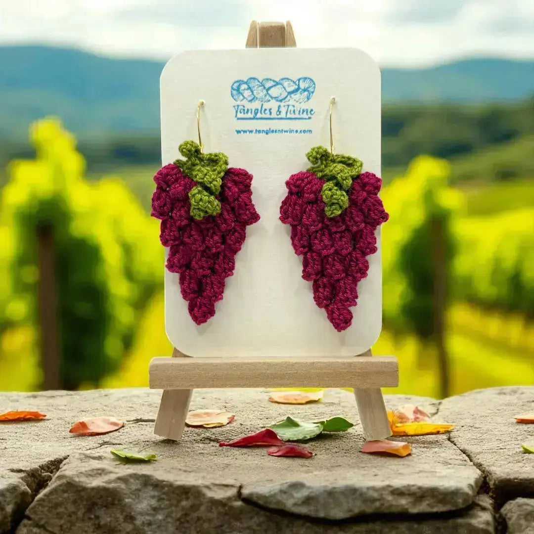 Crocheted Earrings: Grape Earrings in Fuchsia Tangles & Twine