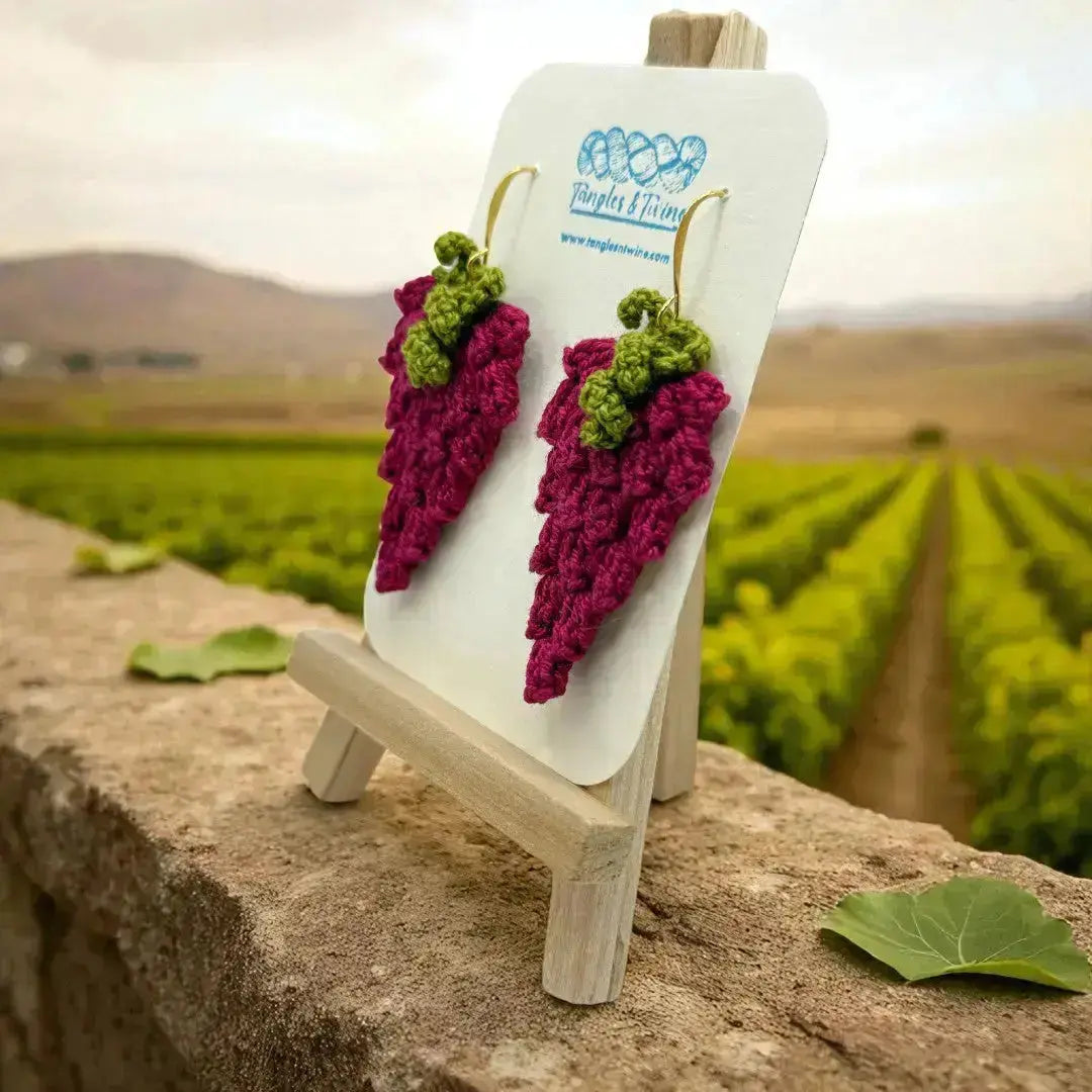 Crocheted Earrings: Grape Earrings in Fuchsia Tangles & Twine