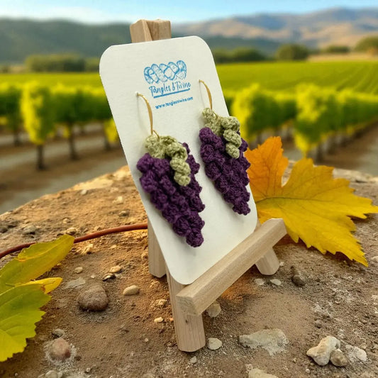 Crocheted Earrings: Grape Earrings in Bordeaux (#11) Tangles & Twine