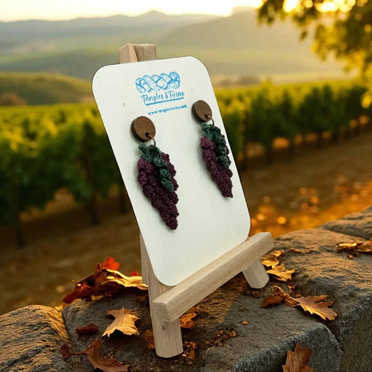 Crocheted Earrings: Grape Earrings in Merlot (#14) Tangles & Twine