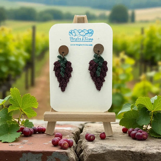 Crocheted Earrings: Grape Earrings in Merlot (#14) Tangles & Twine