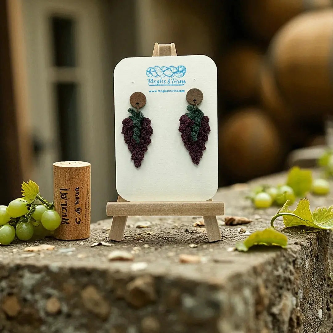 Crocheted Earrings: Grape Earrings in Merlot (#14) Tangles & Twine