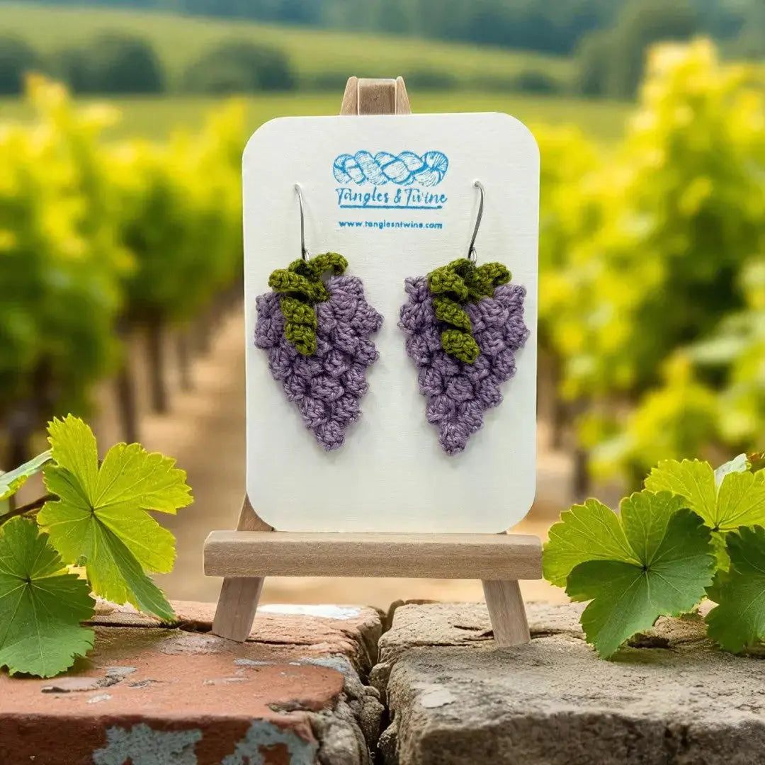Crocheted Earrings: Grape Earrings in Cabernet (#12) (Copy) Tangles & Twine