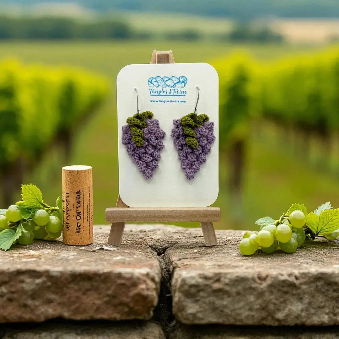 Crocheted Earrings: Grape Earrings in Cabernet (#12) (Copy) Tangles & Twine