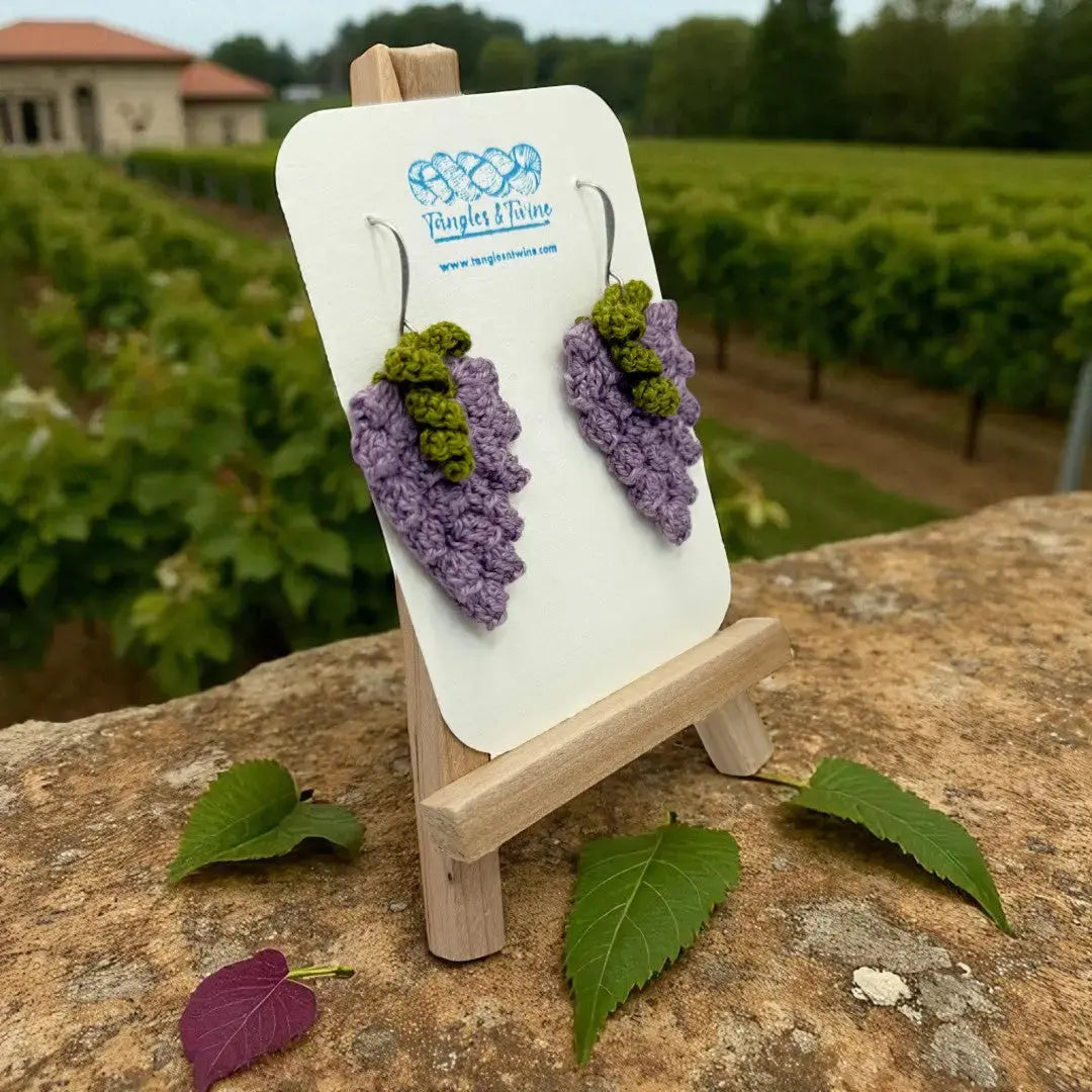 Crocheted Earrings: Grape Earrings in Cabernet (#12) (Copy) Tangles & Twine