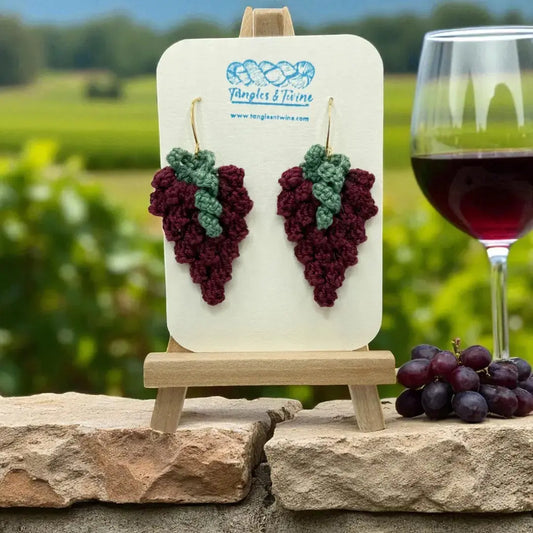 Crocheted Earrings: Grape Earrings in Sangria (#10) Tangles & Twine