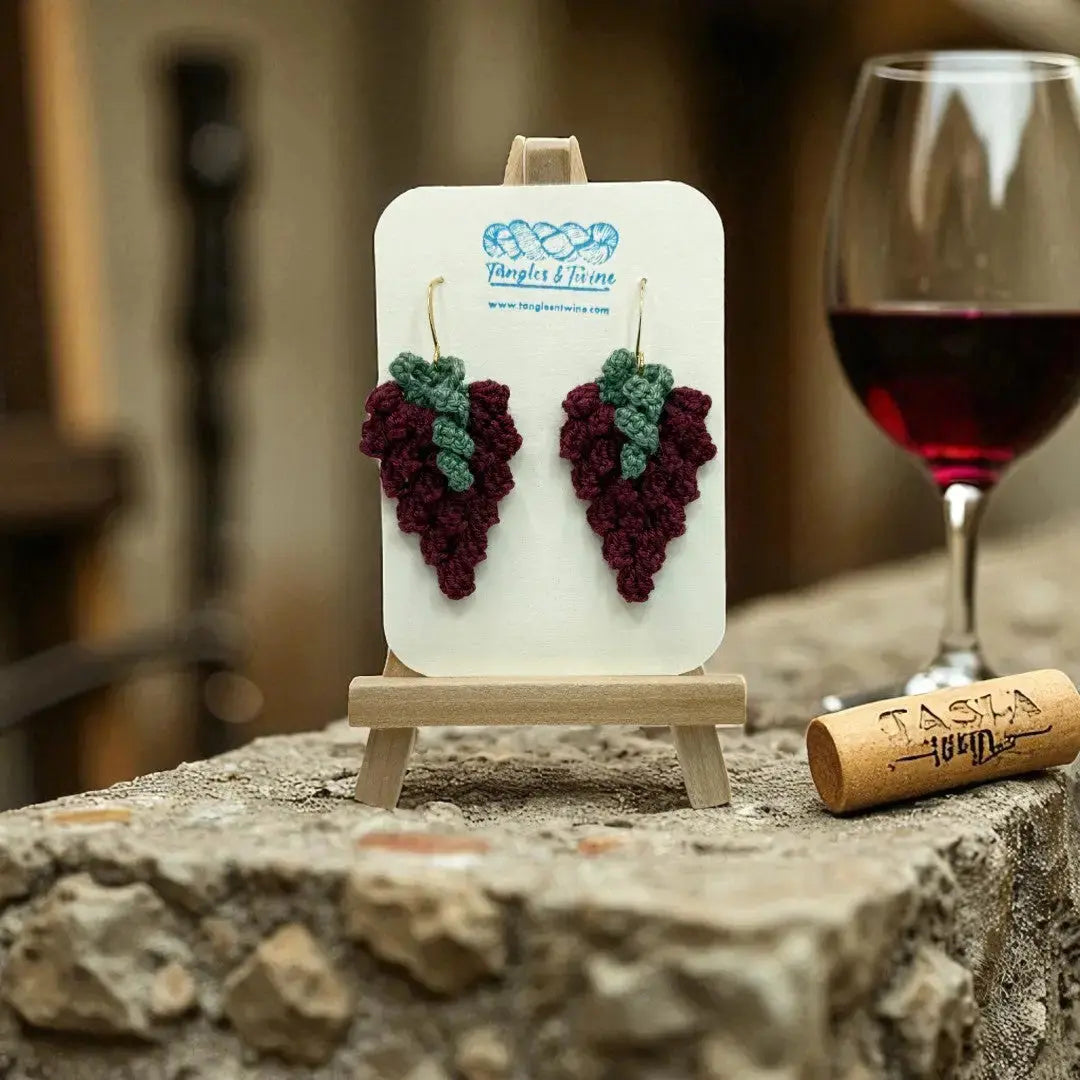 Crocheted Earrings: Grape Earrings in Sangria (#10) Tangles & Twine