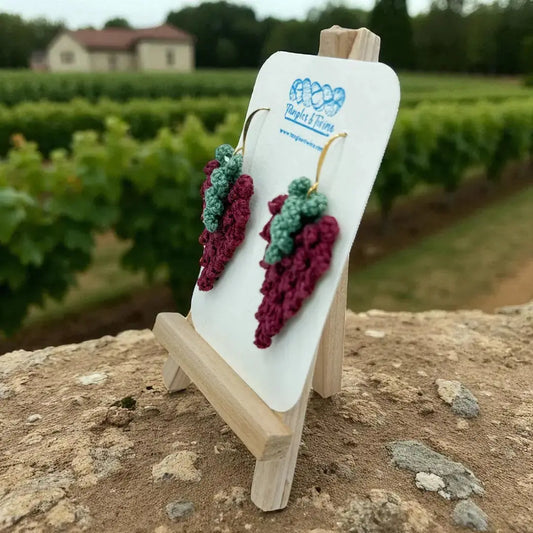 Crocheted Earrings: Grape Earrings in Sangria (#10) Tangles & Twine
