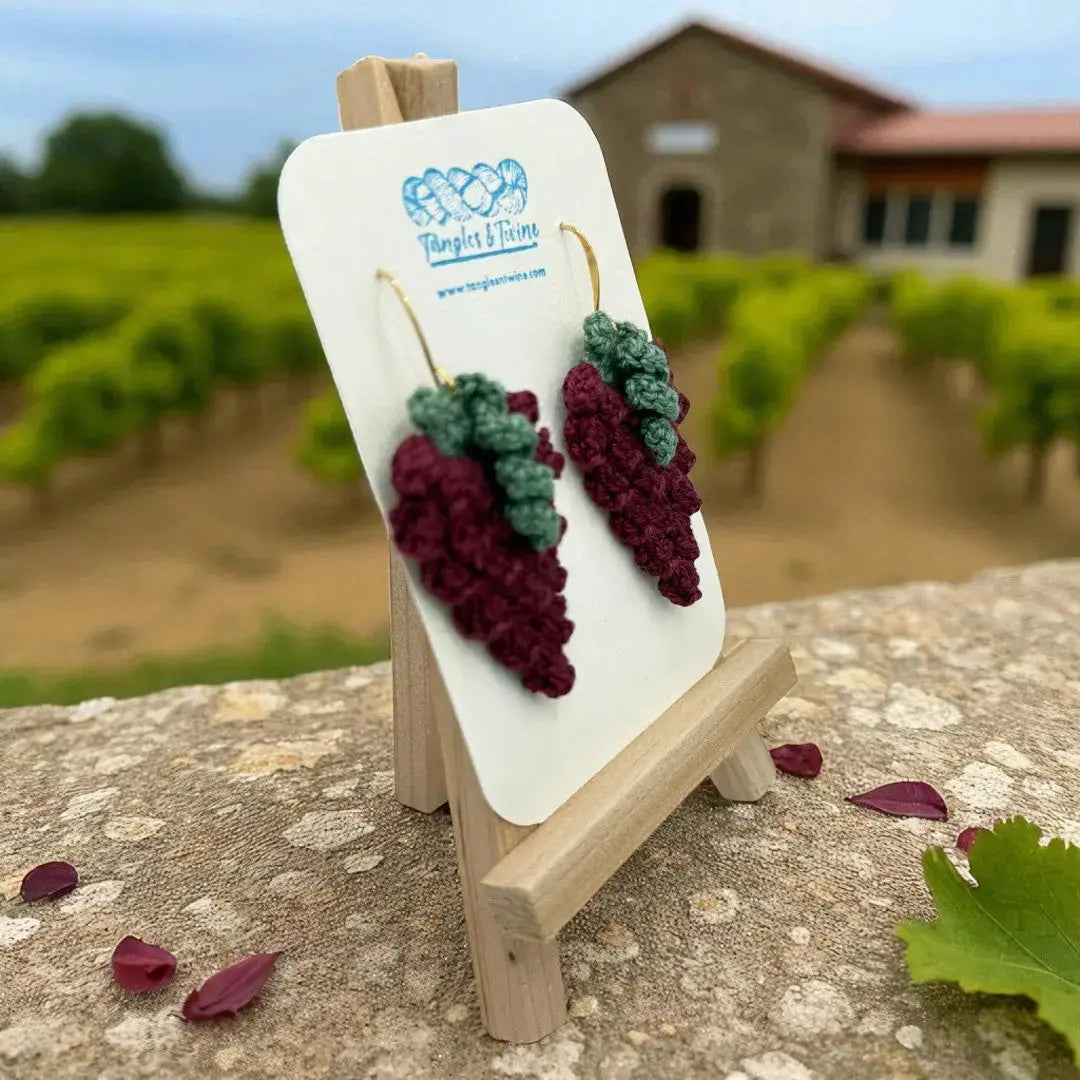Crocheted Earrings: Grape Earrings in Sangria (#10) Tangles & Twine