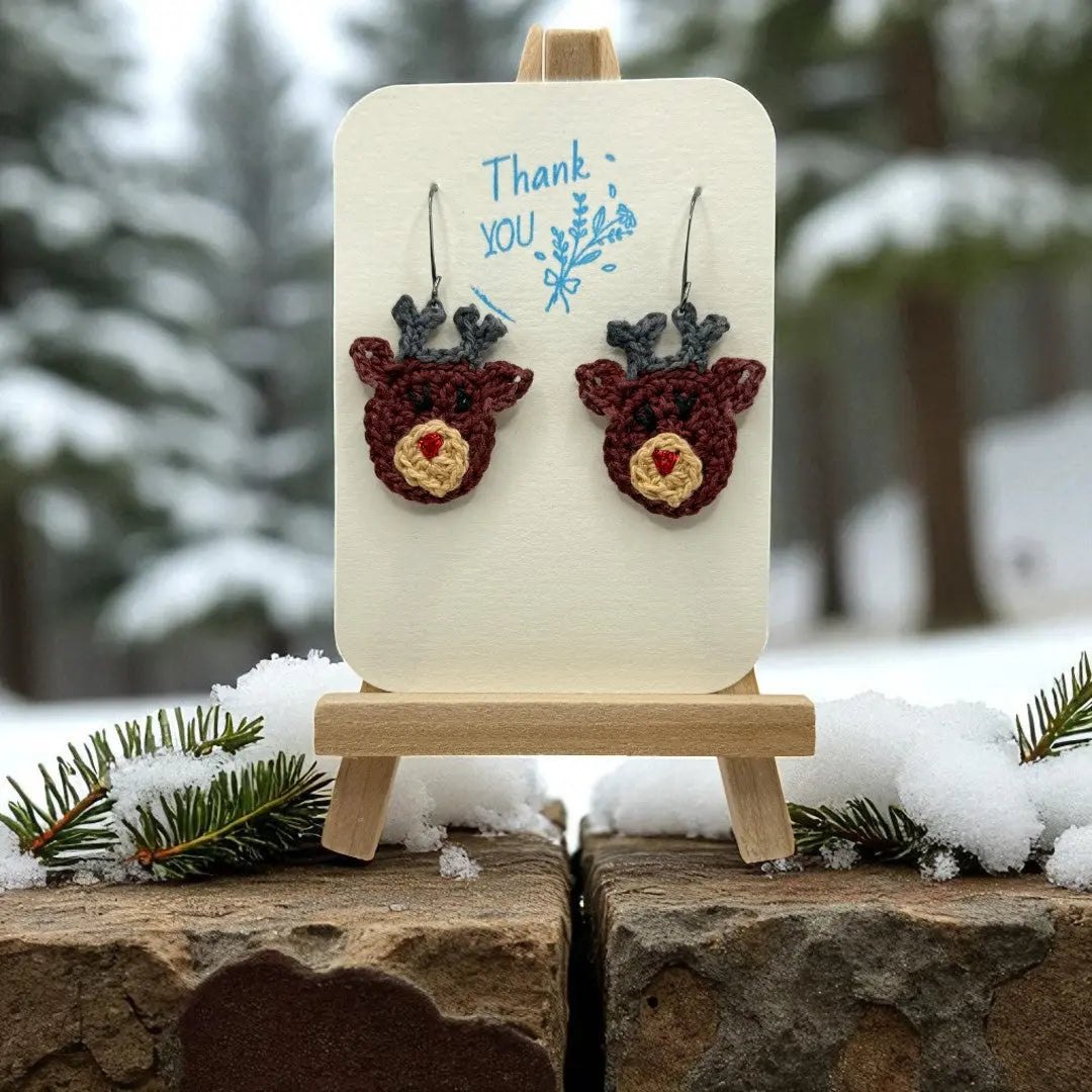 Crocheted Earrings: Rudolph (#1) Tangles & Twine
