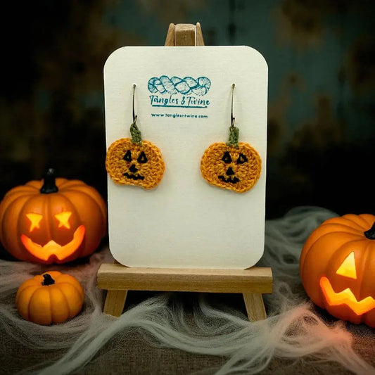 Crocheted Earrings: Jack O'Lantern (#1) Tangles & Twine