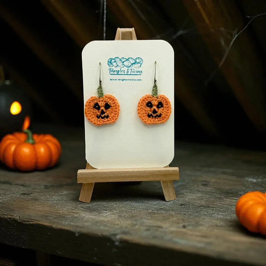 Crocheted Earrings: Jack O'Lantern (#2) (Copy) Tangles & Twine