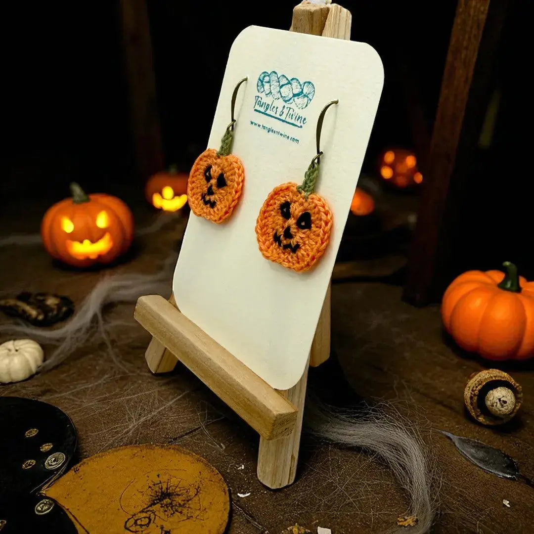 Crocheted Earrings: Jack O'Lantern (#2) (Copy) Tangles & Twine