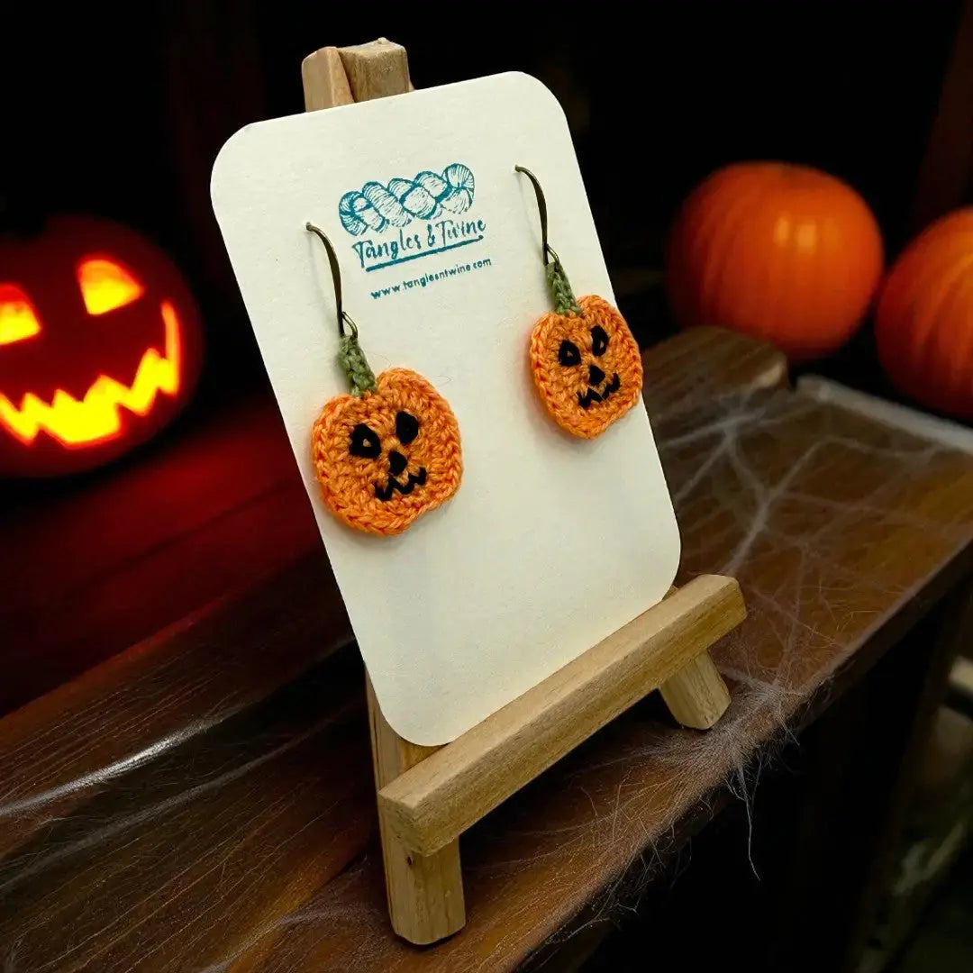 Crocheted Earrings: Jack O'Lantern (#2) (Copy) Tangles & Twine