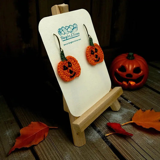 Crocheted Earrings: Jack O'Lantern (#3) Tangles & Twine