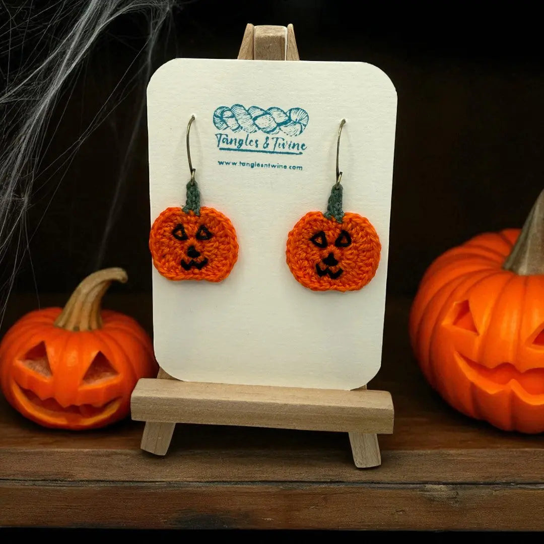 Crocheted Earrings: Jack O'Lantern (#4) Tangles & Twine
