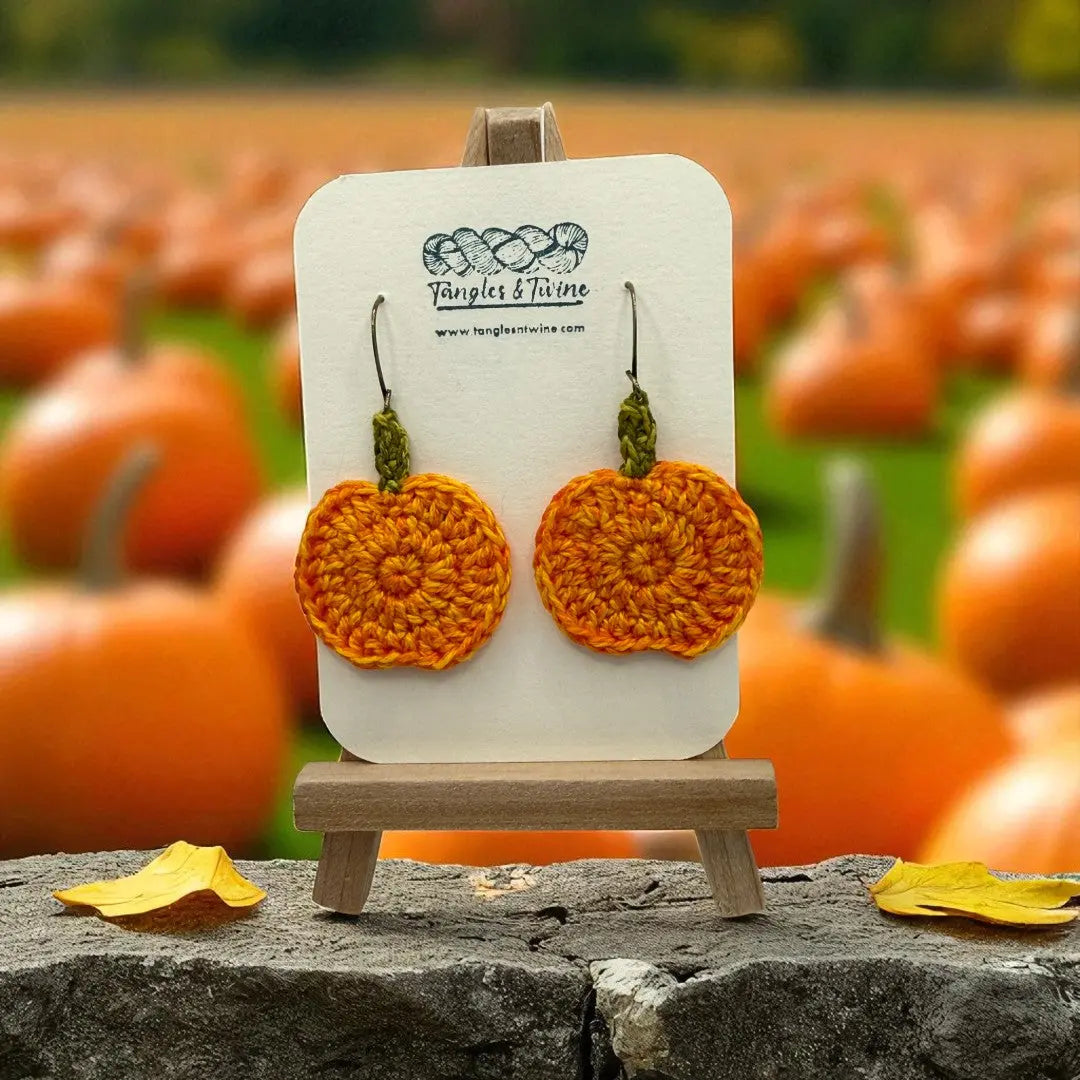 Crocheted Earrings: Pumpkin (#1) Tangles & Twine