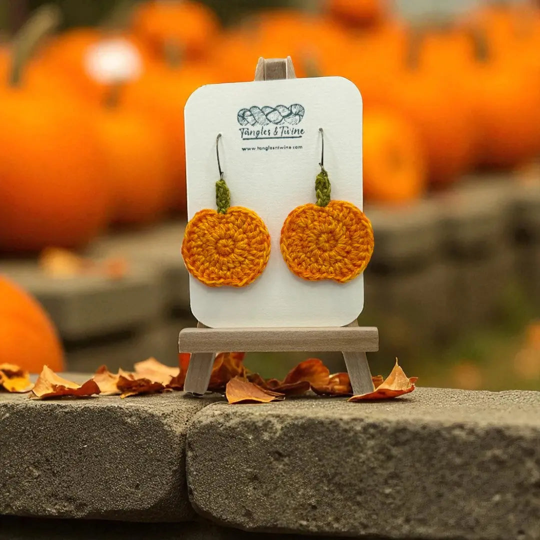 Crocheted Earrings: Pumpkin (#1) Tangles & Twine