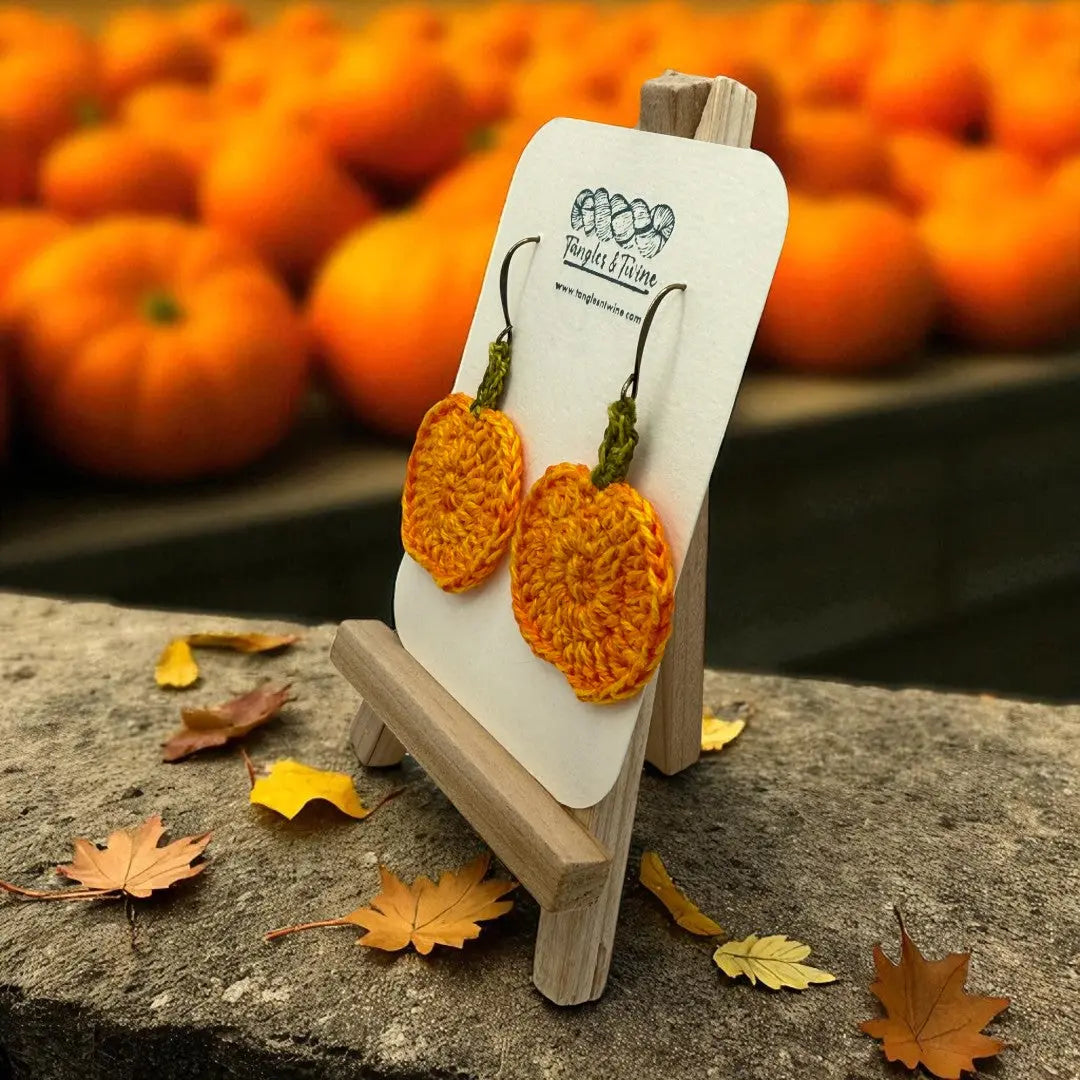 Crocheted Earrings: Pumpkin (#1) Tangles & Twine