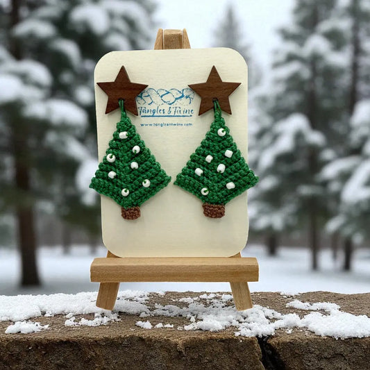 Crocheted Earrings: Christmas Tree (#1) Tangles & Twine