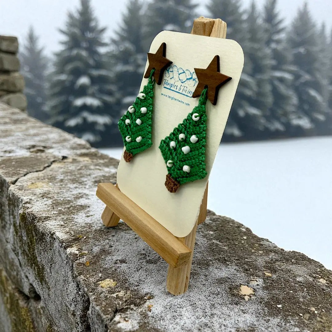 Crocheted Earrings: Christmas Tree (#1) Tangles & Twine