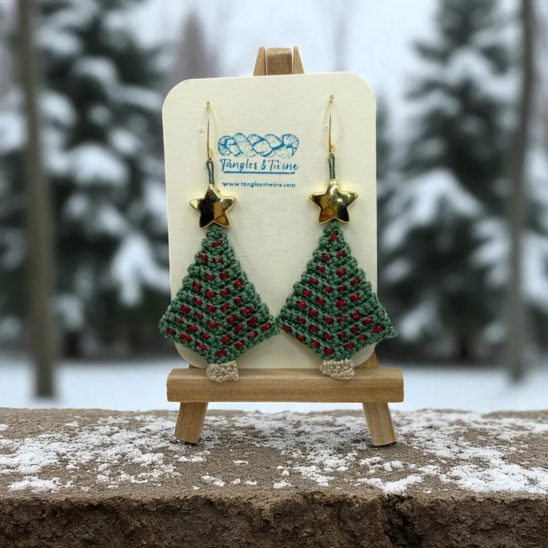 Crocheted Earrings: Christmas Tree (#2) Tangles & Twine