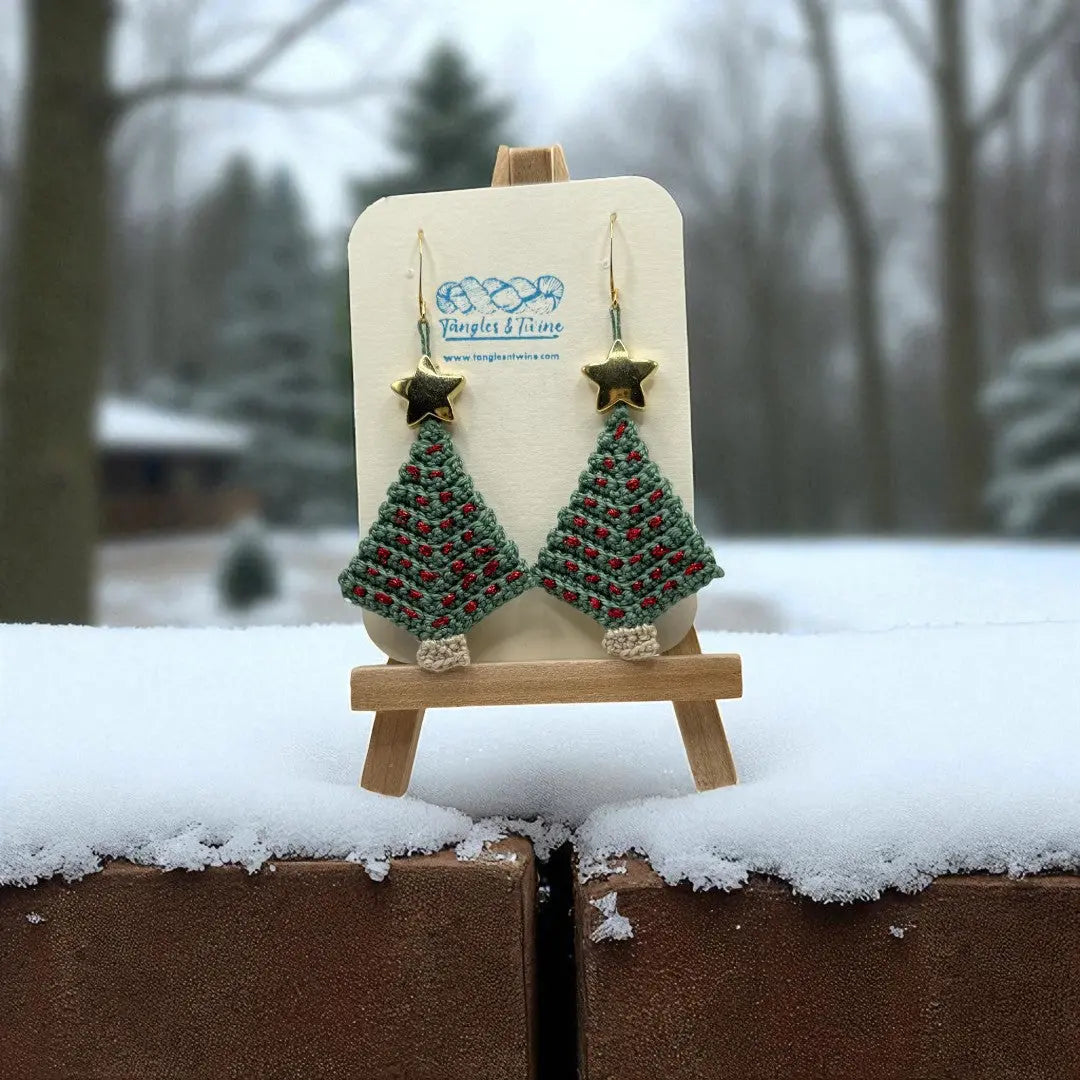 Crocheted Earrings: Christmas Tree (#2) Tangles & Twine