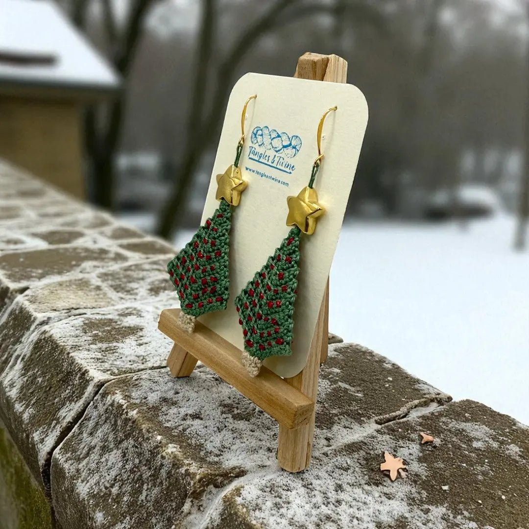 Crocheted Earrings: Christmas Tree (#2) Tangles & Twine