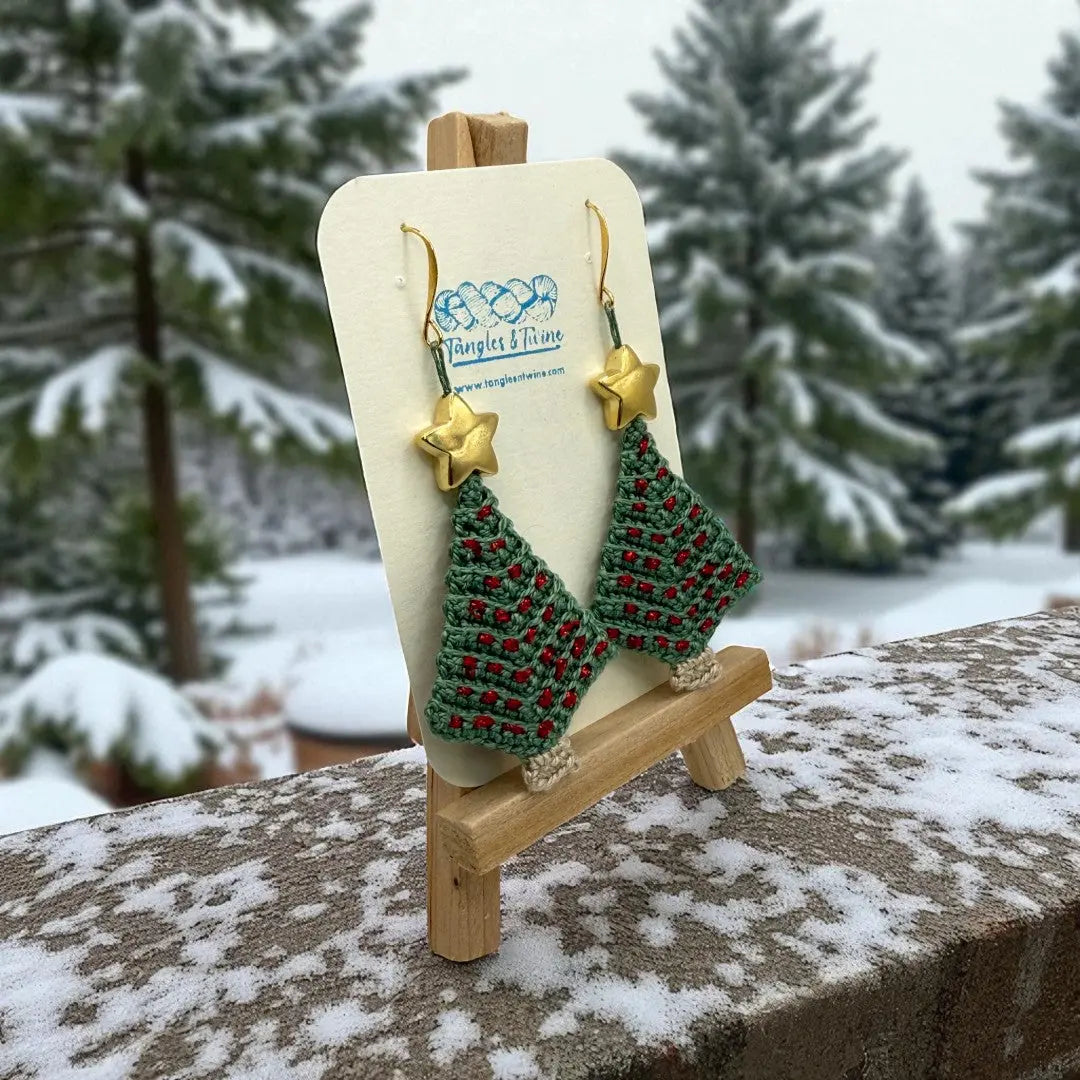 Crocheted Earrings: Christmas Tree (#2) Tangles & Twine