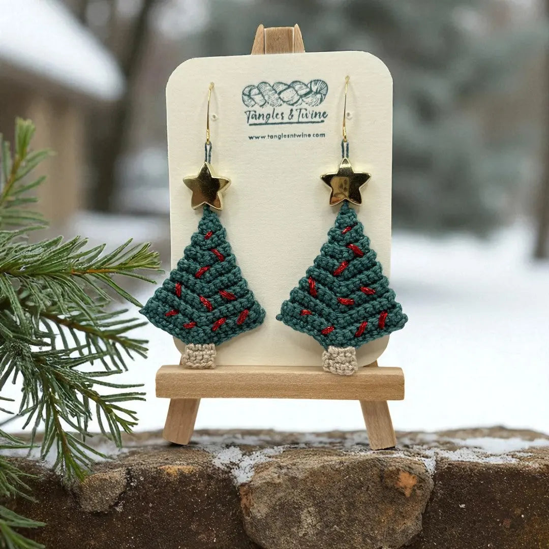 Crocheted Earrings: Christmas Tree (#3) Tangles & Twine