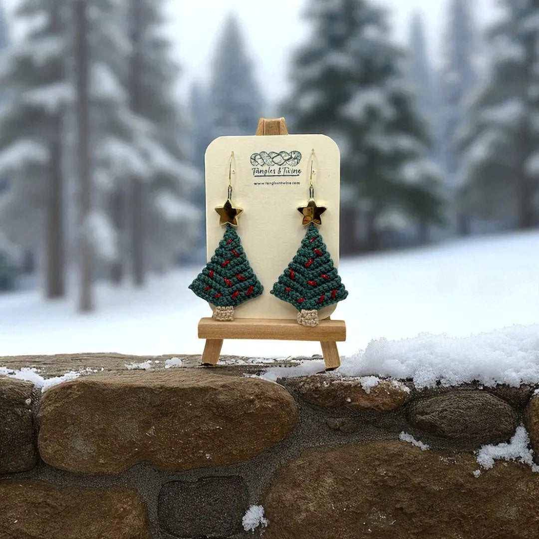 Crocheted Earrings: Christmas Tree (#3) Tangles & Twine