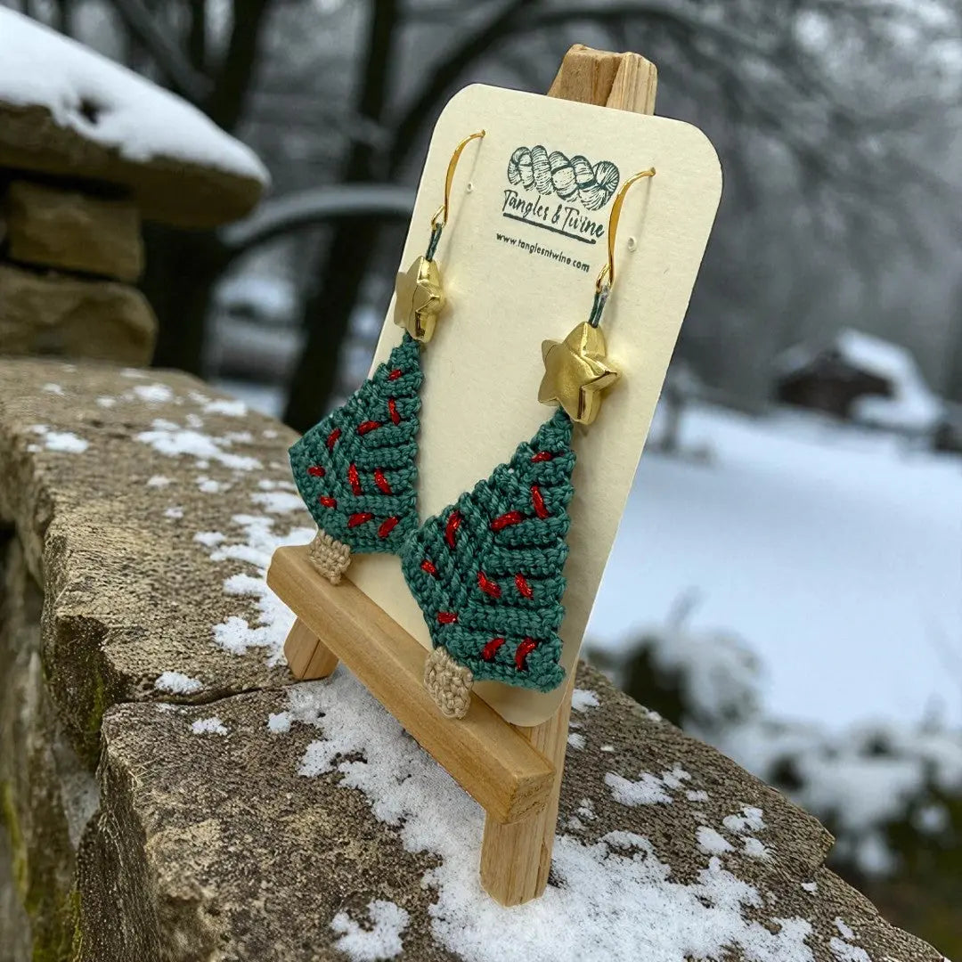 Crocheted Earrings: Christmas Tree (#3) Tangles & Twine
