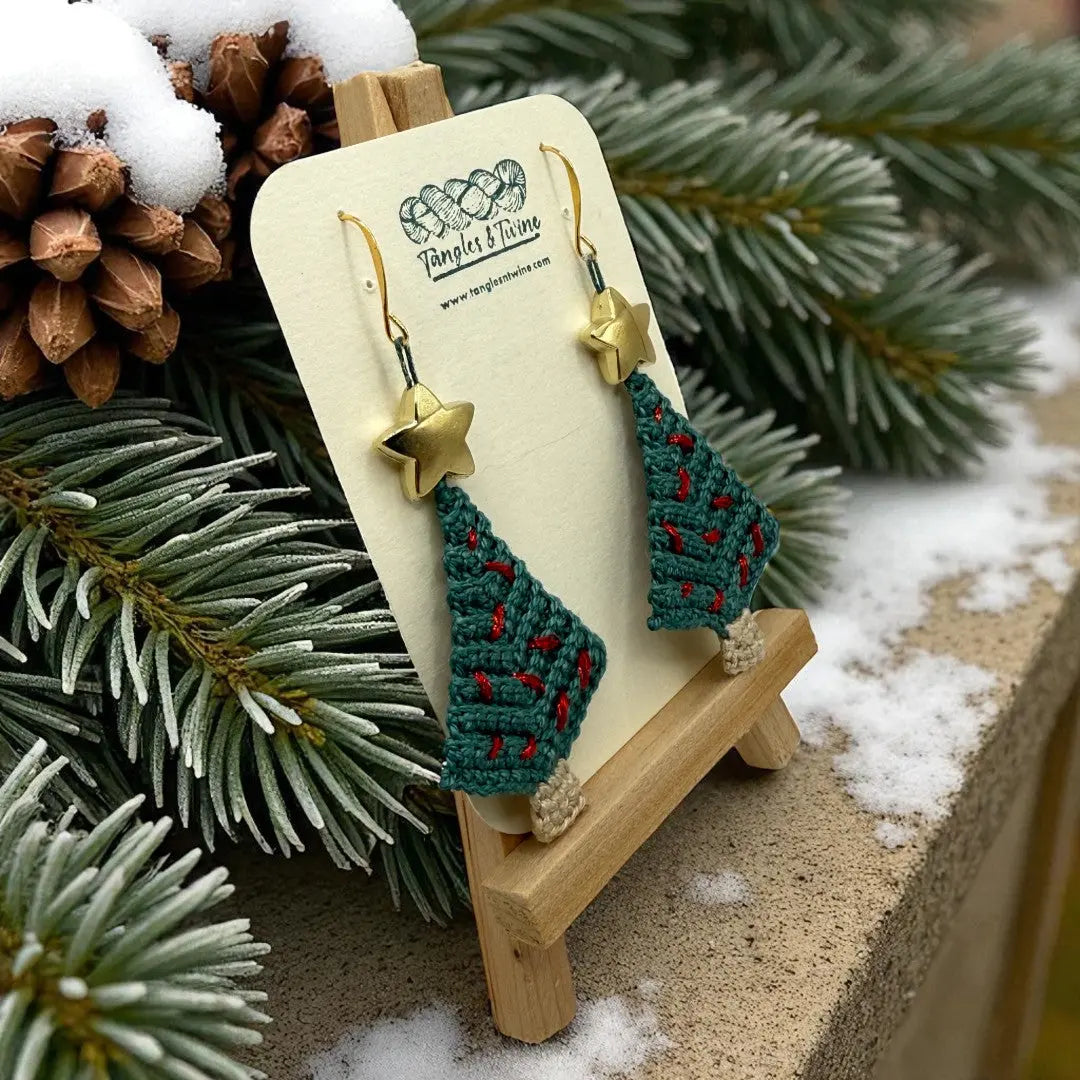 Crocheted Earrings: Christmas Tree (#3) Tangles & Twine