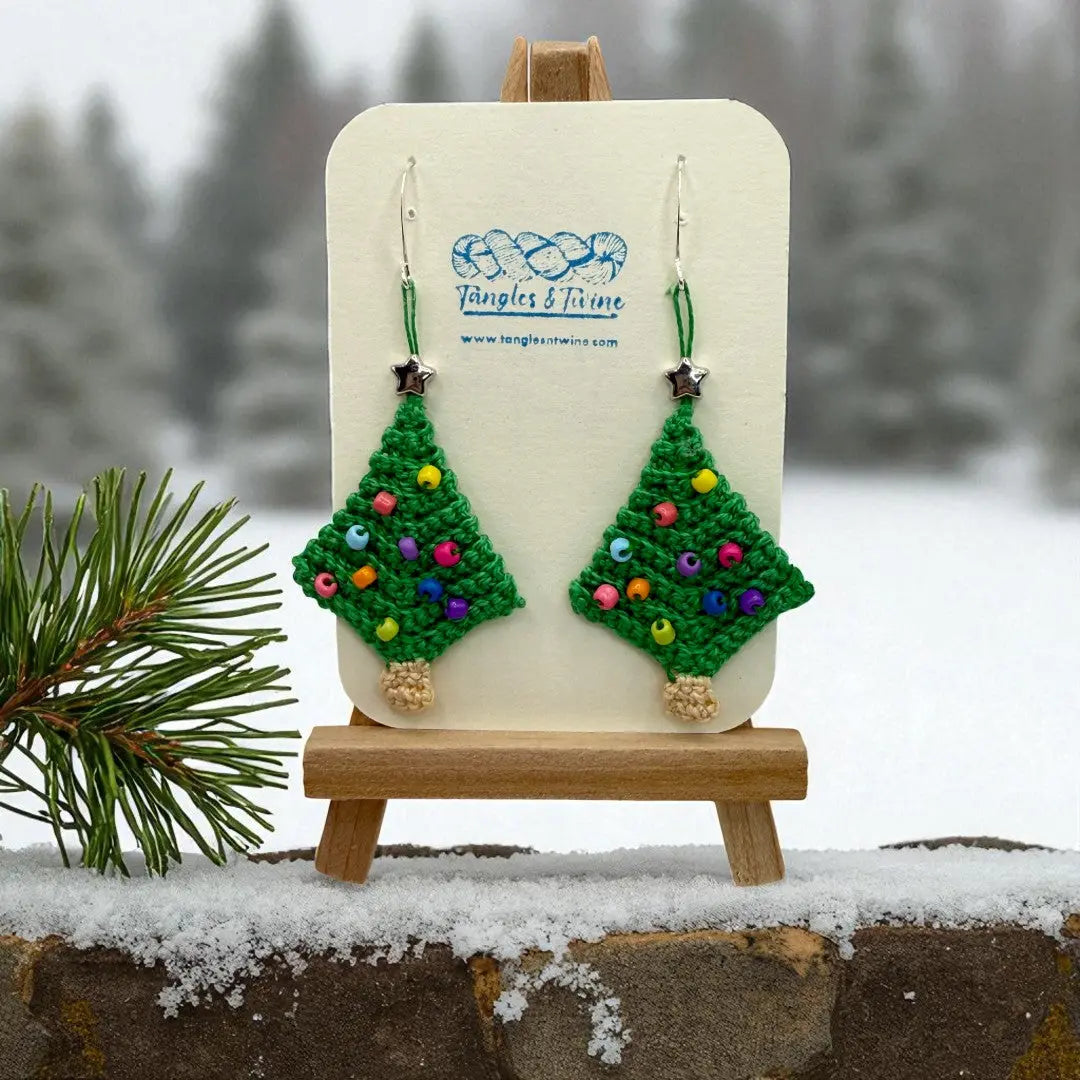 Crocheted Earrings: Christmas Tree (#4) Tangles & Twine