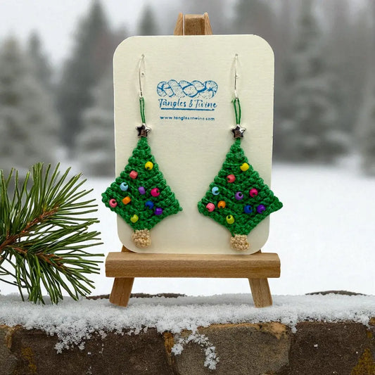 Crocheted Earrings: Christmas Tree (#4) Tangles & Twine