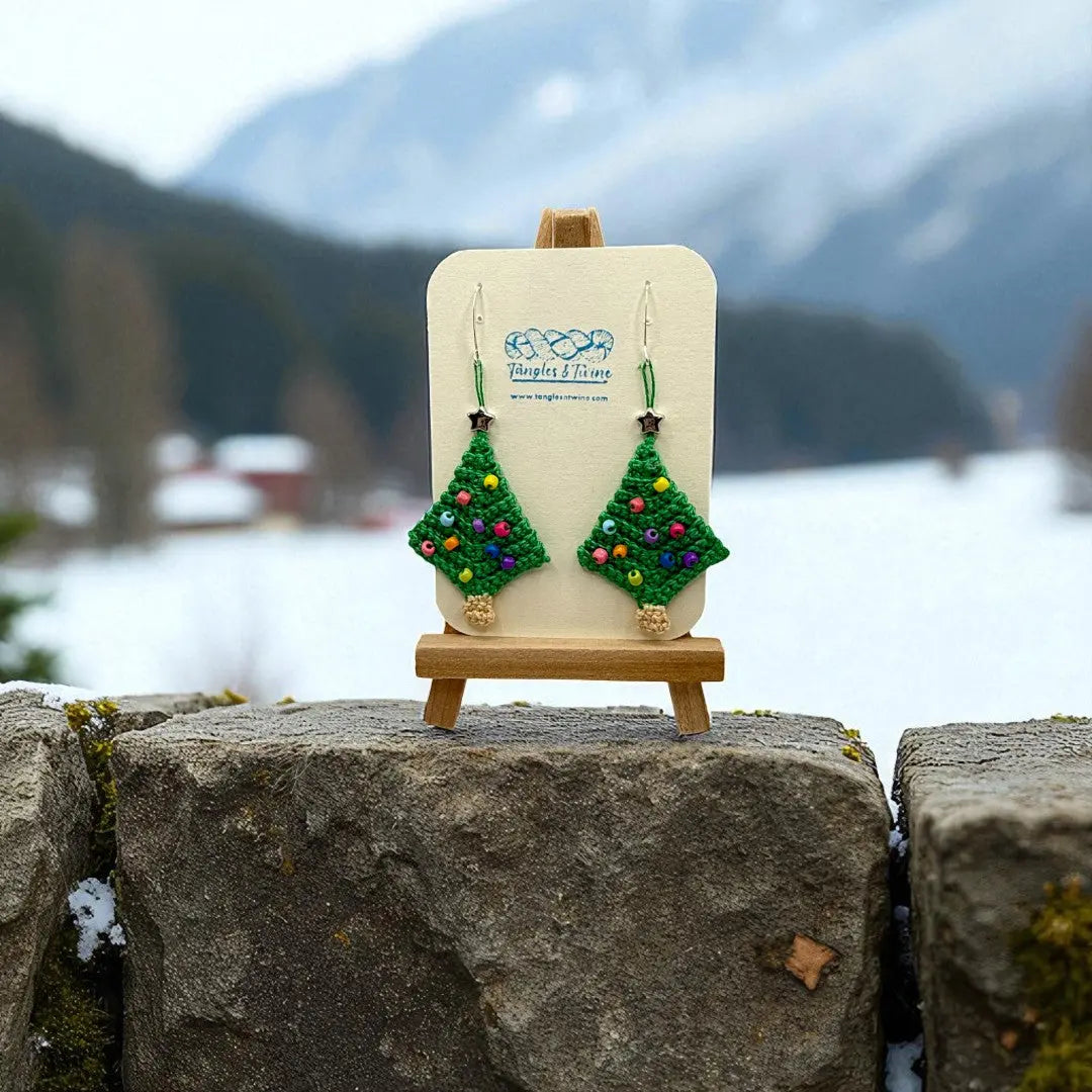 Crocheted Earrings: Christmas Tree (#4) Tangles & Twine