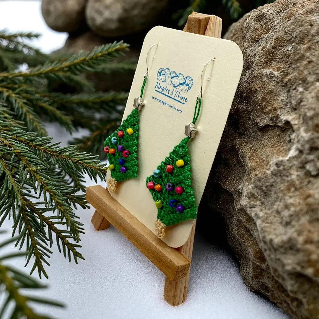 Crocheted Earrings: Christmas Tree (#4) Tangles & Twine