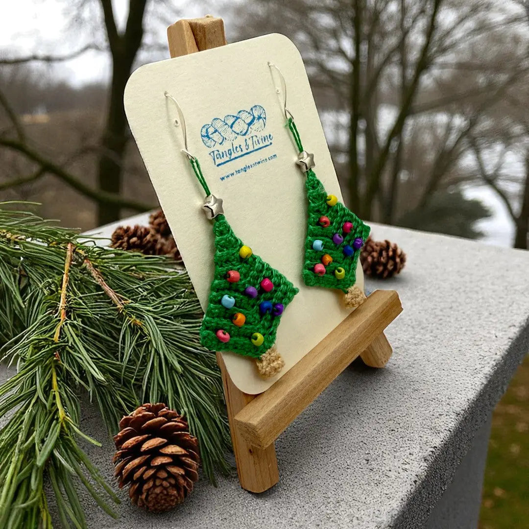 Crocheted Earrings: Christmas Tree (#4) Tangles & Twine
