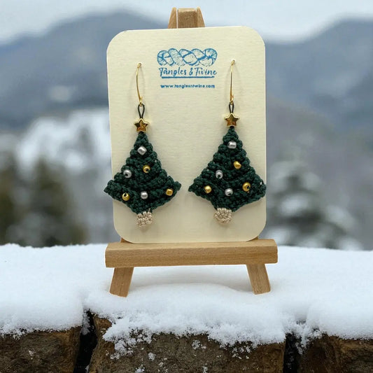 Crocheted Earrings: Christmas Tree (#5) Tangles & Twine