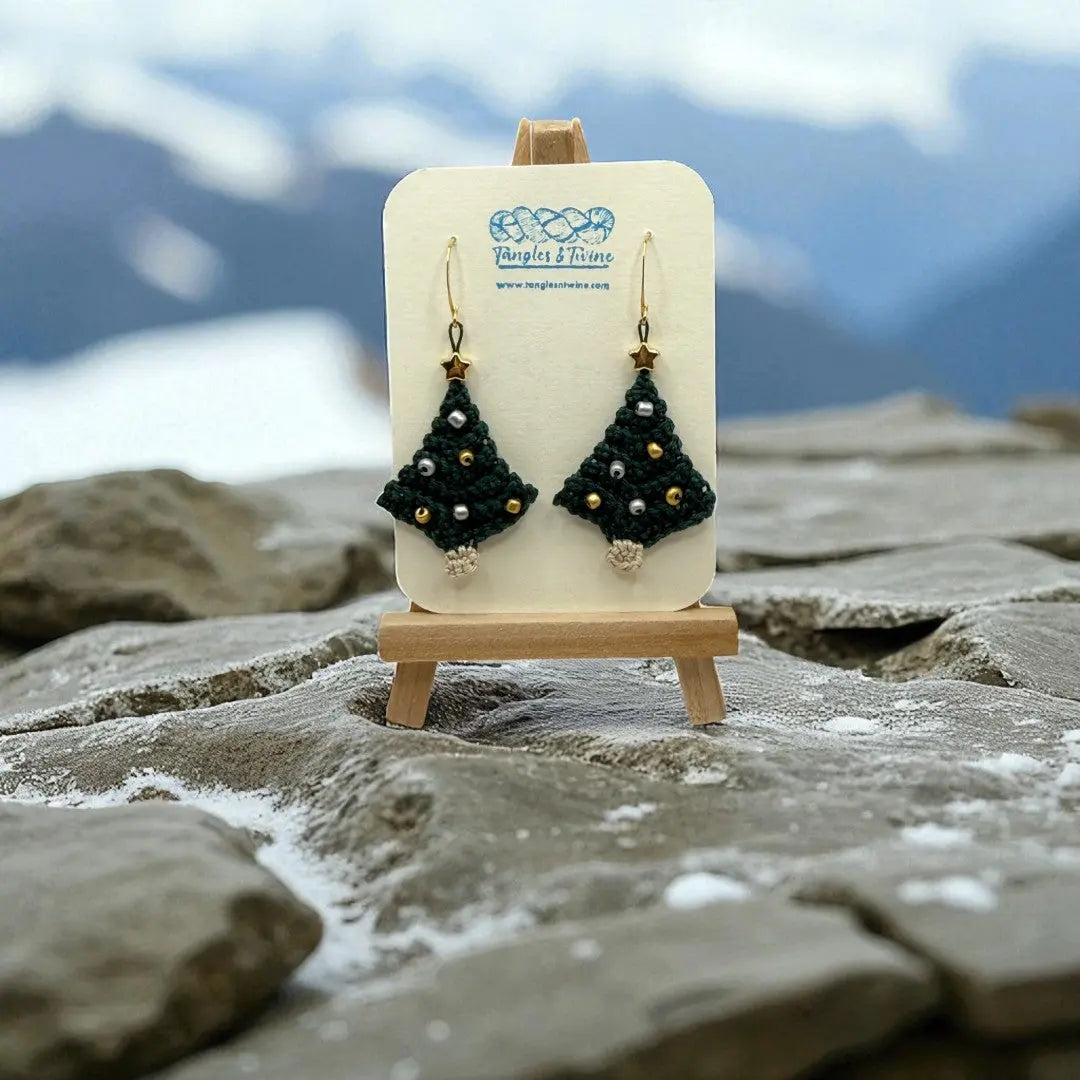 Crocheted Earrings: Christmas Tree (#5) Tangles & Twine