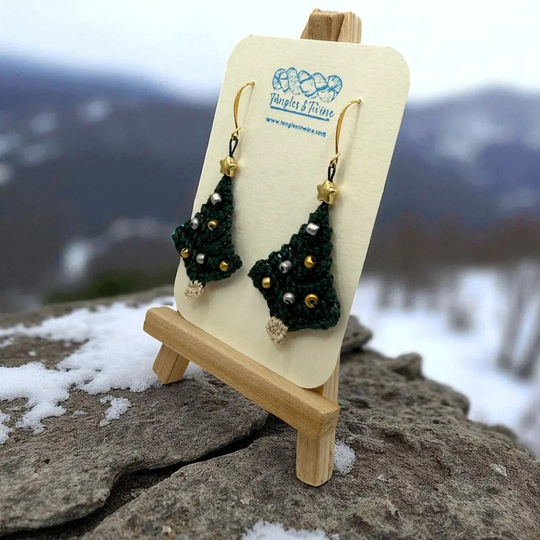 Crocheted Earrings: Christmas Tree (#5) Tangles & Twine